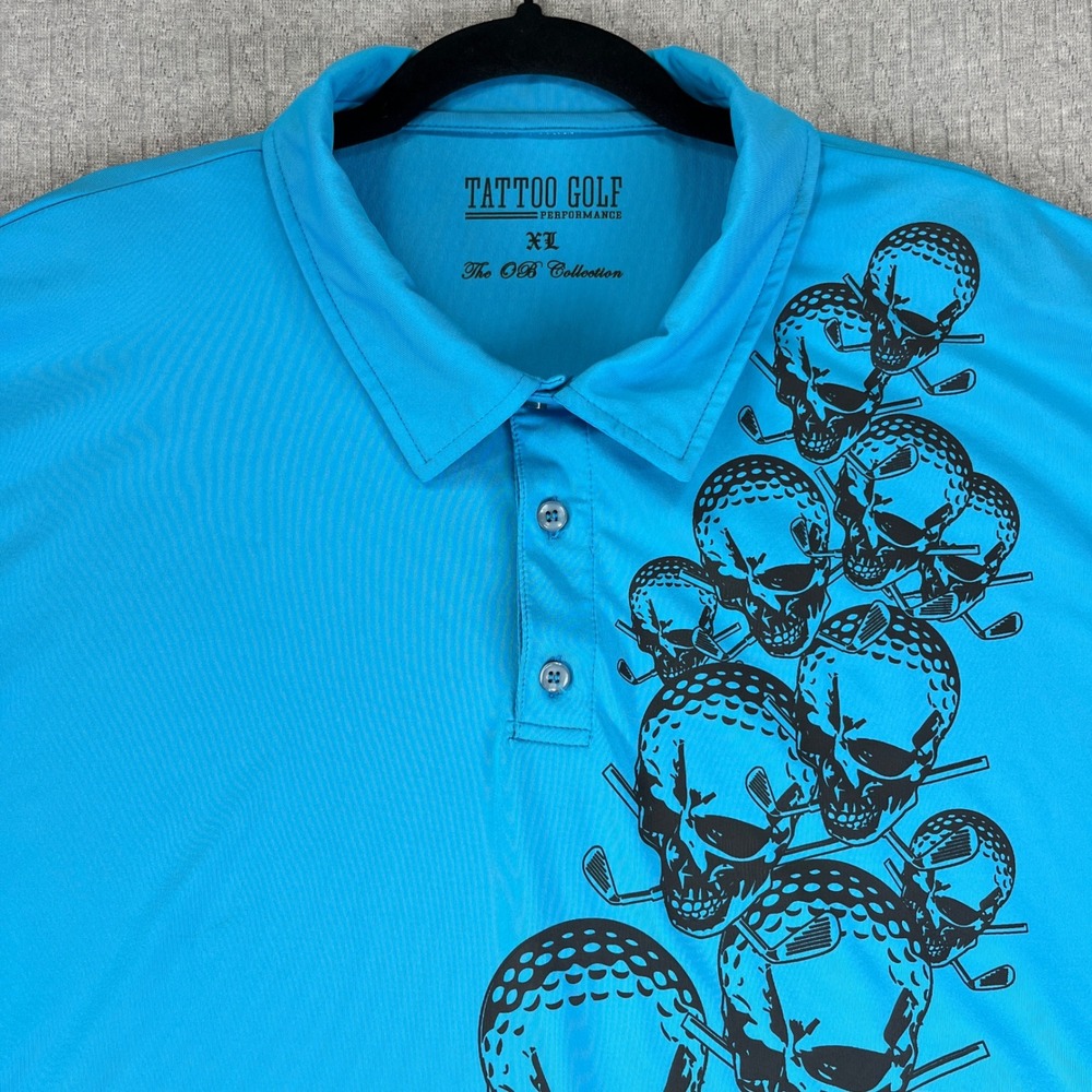 Tattoo Golf Performance Polo Men‎ XL Skull The OB Collection Blue outdoor sports